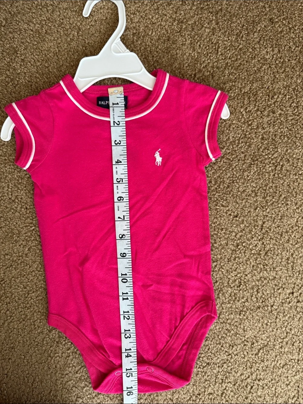 NWT. Ralph Lauren Hot Pink Infant Polo Bodysuit with White Trim